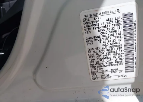 2011 Nissan Rogue Sv from USA, damaged, VIN JN8AS5MV8BW305378